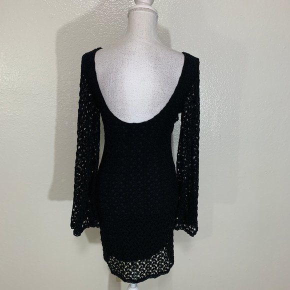 Free People Black Crochet Bell Sleeve Lined Dress - Picture 6 of 7